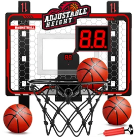 HopeRock Indoor Basketball Hoop for Kids, Over The Door Mini Basketball Hoops, with LED Light, Scoreboard, Birthday Toys Gifts for 5 6 7 8 9 10 11 12+ Year Old Boys