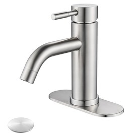 Kohonby Single Hole Bathroom Sink Faucet Brushed Nicke, Modern Single Handle Bathroom Faucet Commercial Stainless Steel Basin Faucet with Drain
