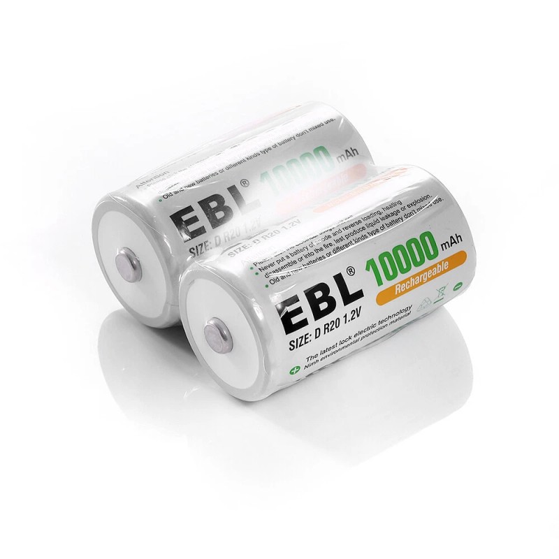 EBL D Cell Size NIMH Rechargeable Batteries 1.2V Battery +