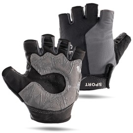 WULI Summer New Road Mountain Bike Riding Gloves Outdoor Short Finger Bike Strengthening Palm Outdoor Mountain Half Finger Anti Slip Gloves, (Black, Large)