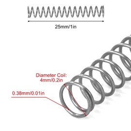 GUNGY Compression Spring Stainless Steel Spring Compression Springs 25 mm Wire Diameter 0.38 mm Outer Diameter 4 mm Length 25 mm Maximum Spring Force 0.45 kg Pack of 20