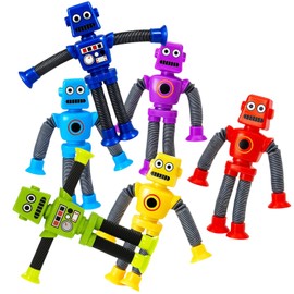 Pack of 6 Telescopic Suction Cup Robot Toy, Sensory Toy for Children, Suction Cup Baby, Robot for Sensory Play and Creativity, Blue, Red, Yellow, Purple, Dark Blue, Green