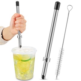Lasnten 1 Pack Straw Puncher for Plastic Lids Lemonade Cups, Stainless Steel Straw Hole Puncher Punching Tools for Cafe Drinks Deli Container Fresh Squeezed Lemonade Stand Supplies (8.7 Inch,Black)
