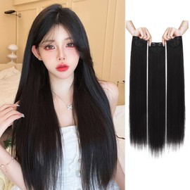 Limakara Collar/Neckline Wig, Set of 3, Clip Type, Long, 23.6 inches (60 cm), Extension, One Touch, Easy Installation, Volume Up, Matte Fiber, Everyday Use, Heat Resistant, Natural Fashion, Partial