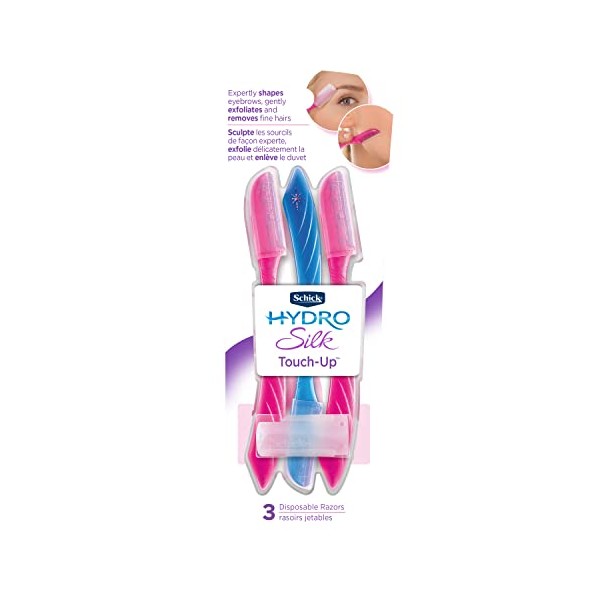 Schick Hydro Silk Touch-Up Exfoliating Dermaplaning Tool, Face & Eyebrow Razor with Precision Cover- 3 Count | Dermaplaning Razor For Women