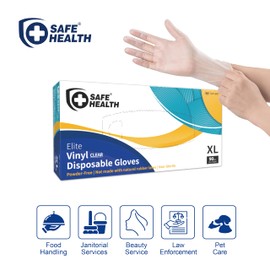 Safe Health Disposable Vinyl Gloves XL Multi-Purpose Plastic Gloves Food Safe, Latex Free Powder Free Non-Sterile 3 mil for Cleaning, Washing up, Salon, Service, Household, Extra Large (Case of 900)