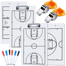 Fuutreo 2 Pcs Basketball Board for Coaches Dry Erase Double Sided Basketball Whiteboard Coaching Board Equipment Includes 6 Dry Erase Marker Pens and 2 Whistles for Basketball Gifts Accessories