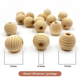 TONAUP Pack of 200 Wooden Beads, Wooden Balls with Hole, Natural Round Wooden Balls, Beehive Beads, Used for Making DIY Jewellery, Painting, Art Projects