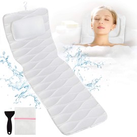 OMYSTYLE Full Body Bath Pillow, Bath Pillows for tub with Mesh Washing Bag & 21 Non-Slip Suction Cups, Spa Bathtub for Head Neck Shoulder and Back Support - 5D Air Mesh & Quick Drying