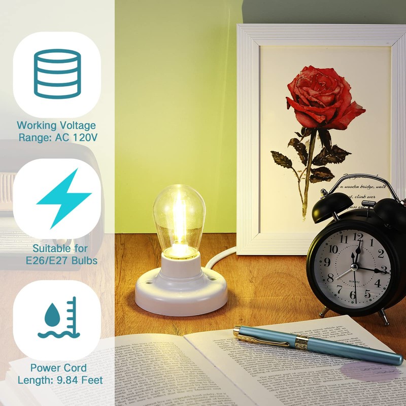 Yexiya 2 Pcs Light Socket with Cord Light Bulb Base
