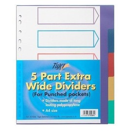 Tiger A4 multicoloured polypropylene 5 part dividers for filing x 1 set