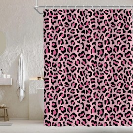 Brown Leopard Shower Curtain Cheetah Animal Print Blackout Polyester Machine Washable Hooks 72x72 Modern Bathroom Decorcolor: Pink, length: 72in, width: 72in