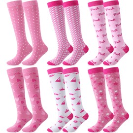 Chuarry 6 Pairs Pink Knee High Socks for Women Girls Cute Athletic Long Calf Tube Socks for Birthday Christmas Gifts
