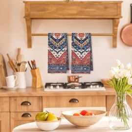 ArtisaEura Vintage Rust Boho Kitchen Towels Set of 2, Retro Oriental Traditional Dish Tea Towels for Kitchen Decor, Farmhouse Carpet Pattern Decorative Hand Towels for Bathroom Decor, 16x24 Inches