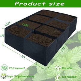 2 Pack Fabric Raised Garden Beds,128 Gallon 8 Grids Thickened Rectangle Plant Grow Bags,Reusable Outdoor Gardening Planting Container Planter Pot for Growing Herbs Flower Gardening Vegetables Chillies