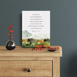 Inspirational Bible Verse Canvas Print Decor Watercolor Ephesians 2 : 10 Painting Posters 12”X15”Scripture Home Office Wall Decoration (Framed)