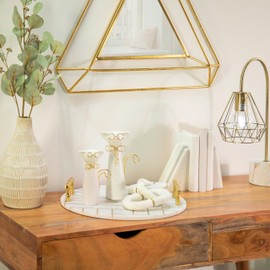 Sagebrook Home Modern Cat Figurine with Gold Accents - Stoneware & Ceramic Home Decor - Stylish Minimalist Ornament for Living Room, Office, or Bedroom - 8" White