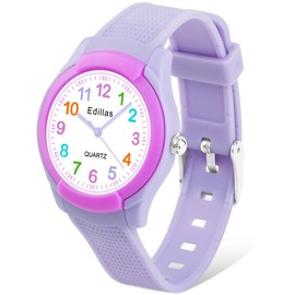 Edillas Kids Watches, Children Analogue Quartz Watch for Boys Girls Kids Waterproof Time Teach Watches, Color Dial Soft Band Wrist for Kids Sport Outdoor Wrist Watches