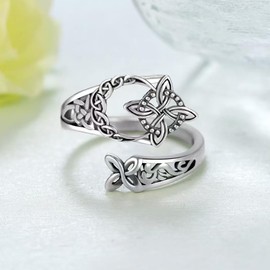 JWIGP Celtic Knot Ring for Women Men, Vintage Witches Protection Knot Open Adjustable Ring Irish Celtic Symbol Infinity Knot Statement Jewelry Gift (Silver)