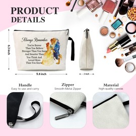Cusrtyh You Are Braver Stronger Funny Canvas Zipper Makeup Bag, Travel Accessories Storage Toiletries Bag, Beauty Beast Inspired Gifts, Gifts for Beauty Beast Movie Fans Daughter Sister Friend