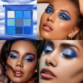 AuraBeen Royal Blue Glitter Eyeshadow Palette - Highly Pigmented, Long-lasting, Waterproof Makeup with Shimmer & Matte Shadows - Enhance Your Eyes