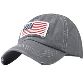 UTOWO American Flag Baseball Cap High Ponytail Baseball Cap Adjustable Washed Vintage Cotton Denim Distressed Hat Unisex