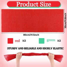 HunnmingRe 4 Pcs Christmas African Bath Sponge with Ribbons Red and Green Long Bathing Net Body Shower Scrubber African Exfoliating Net Skin Smoother for Christmas Stocking Stuffers