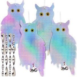 Ohuhu 4-Pack Owl-Shaped Reflectors, Effective Hanging Flashy Devices for Garden, Patio, Windows, Tree, Comes with 4 x Reflective Spiral Rods