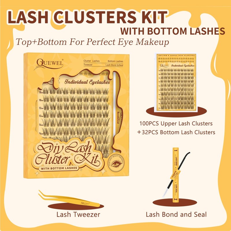 QUEWEL Eyelash Extensions with Delicate 10-18 mm Lower Cluster Lashes,