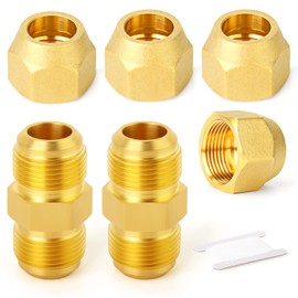 GASHER 6PCS Metals Brass Tube Fitting, Half-Union with Flare Nut, 5/8" x 5/8" Flare Male Pipe Fittings