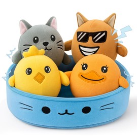 StrawbGira Squeaky & Crinkle Dog Toys – 4 Pcs Cute Plush Stuffed Dog Toys with Basket for Puppies, Small and Medium Dogs, Keep Them Busy with Daily Interactive Fun, Emotional Gift