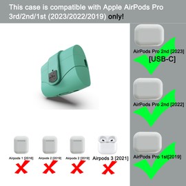 OCING 6 in One for Airpods Pro Case (2024/2023/2022/2019, 3rd/2nd/1st Gen), Soft Silicone Skin for AirPods Pro 2nd Generation Case with Secure Lock, Supports (USB-C) & Wireless Charging, MintGreen