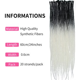 Thin 0.6cm Synthetic Dreadlock Extensions Handmade 24Inch 20 Strands Crochet Hair Long Crochet Braids Hip-Hop Style Soft Dreads Hair Extensions