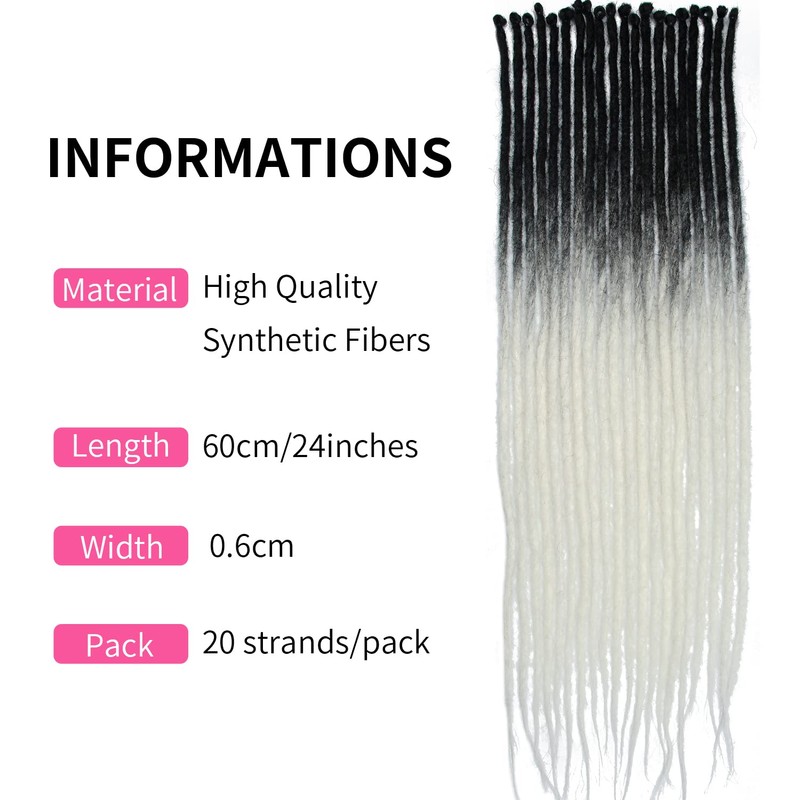 Thin 0.6cm Synthetic Dreadlock Extensions Handmade 24Inch 20 Strands Crochet