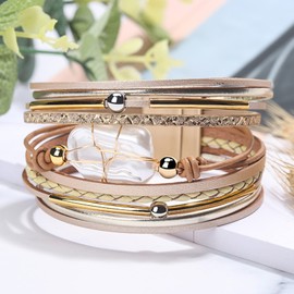 Long tiantian Leather Wrap Bracelets for Women Western Outfit Accessories Boho Cuff Bangle Bracelets Crystal Bead Bracelet with Clasp Jewelry Gifts for Women Trendy 2025