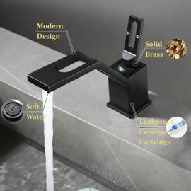 Modern Bathroom Faucet 1 Hole - Matte Black Bathroom Faucet Single Handle Vanity Faucet - Brass Contemporary Bathroom Sink Faucet SHUNLI