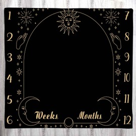 LYLYCTY Baby Monthly Milestone Blanket, Sun Moon Backdrop Witchcraft Baby Age Blanket Black Baby Swaddle Blanket, 48x40 Inch Baby Growth Chart Photo Backdrop Baby Memory Blanket BTLSLY416