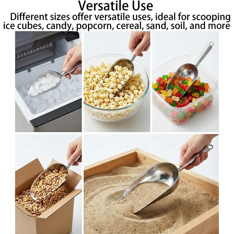 CONEHOY 5 Pcs 3/6/9/12/16 Ounce Stainless Steel Ice Scoop with