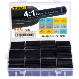 TKDMR TKDMR 446 Pcs Heat Shrink Tubing Kit - 4:1 Ratio Adhesive Lined, Marine Grade Shrink Wrap - Industrial Heat Shrink Tubing,Black