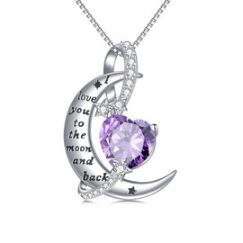 TOUPOP Moon Star Alexandrite Necklaces for Women Sterling Silver I Love You to the Moon and Back Necklace with June Birthstone Jewelry Birthday Mothers Day Christmas Gifts for Her Wife Girlfriend Mom