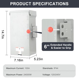 Larrik Generator Transfer Switch 100A, Manual Transfer Switch for Home Generator, Heavy Duty Double-Throw 120/240V,24000W for Indoor Outdoor Use,NEMA 4X Standards