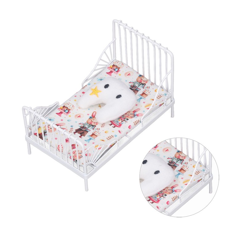 1:12 Scale Dollhouse Furniture Mini Bed Set Decorative Pillow Metal