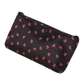 Kids Cute Black with Pink Hearts Pencil Case Cosmetic Make Up Toiletry Bag