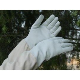 COLOURLINX Beekeeping Bee Gloves- Soft White Goat Leather With Cotton Gauntlets Goatskin Professional Elastic Cuff Sting Thorn Proof Resistant Protection Gardening Work Ventilated Canvas Sleeves (S)