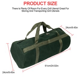 LEXICHER 24“ Grill Accessory Storage Bag, Tools Storage for Outdoor Grilling, Thick Canvas Double Zipper Grill Tool Grill Utensil Storage Bag, Carry Bag for Camping Hiking Barbecue, Dark Green