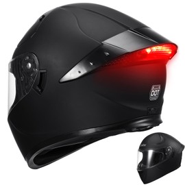 RSYSO Dual Visor Full Face Motorcycle Helmet with LED Tail Light DOT Approved Motorbike Racing Street Bike Helmets for Adult Matte Black, M