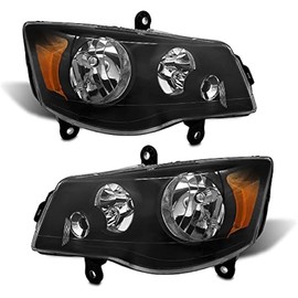 Compatible with 2011 2012 2013 2014 2015 2016 2018 2019 2020 Dodge Grand Caravan 08-16 Chrysler Town & Country Factory Style Headlights Chrome Housing Amber Reflector Driver and Passenger