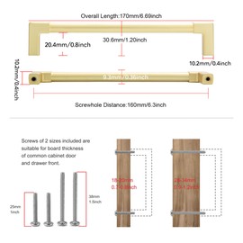 TUNNY 10 Pack Classic Solid Cabinet Handles-6.3"/160mm Screw Spacing Brushed Gold Furniture Hardware Handles for Bathroom Dresser Kitchen Cabinets Bedroom Cabinet Pull