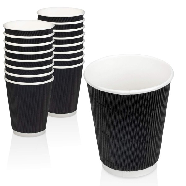 [50 Pack] Disposable Hot Cups - 8oz Black Double Wall Insulated Ripple Sleeves To Go Coffee Cups - Kraft Hot Beverage Cups for Chocolate, Tea, and Cocoa Drinks - Sturdy, Food Safe, and Eco Friendly