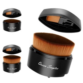 Retractable Flat Liquid Foundation Makeup Brush with Cover, Flat Top Kabuki Liquid Foundation Shadow Powder Face Blush Brush for Blending Liquid Foundation Quarantine BB Cream Contour Cream Cosmetics